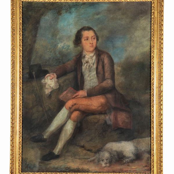 Scuola Italiana Fine XVIII Secolo - "Ritratto di nobiluomo con cagnolino", pastello di fine esecuzione pittorica