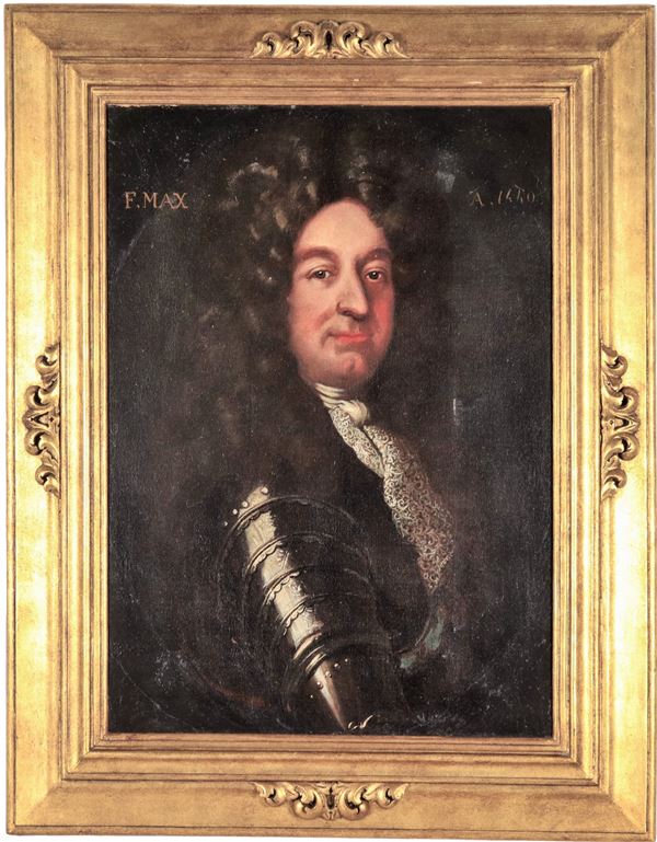 Pittore Italiano Fine XVII Secolo - "Portrait of a nobleman with armour", oil painting on canvas