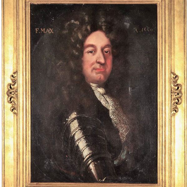 Pittore Italiano Fine XVII Secolo - "Ritratto di nobiluomo con armatura", dipinto ad olio su tela