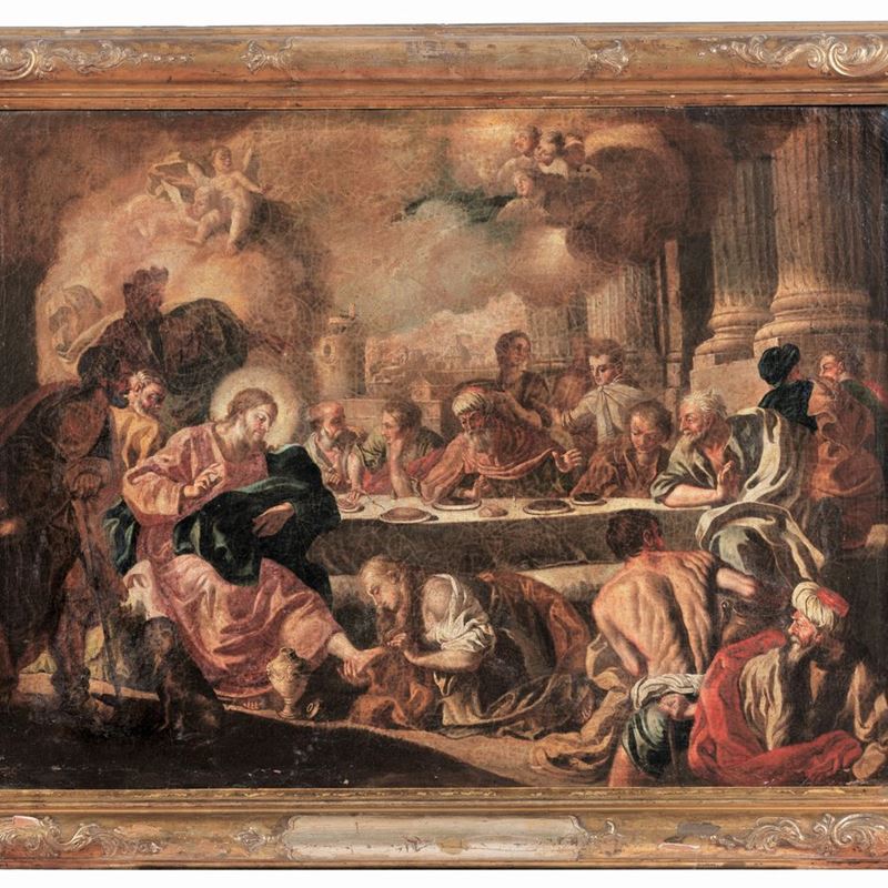 "La Maddalena unge i piedi a Gesù durante la cena presso Simone il Fariseo", dipinto ad olio su t...