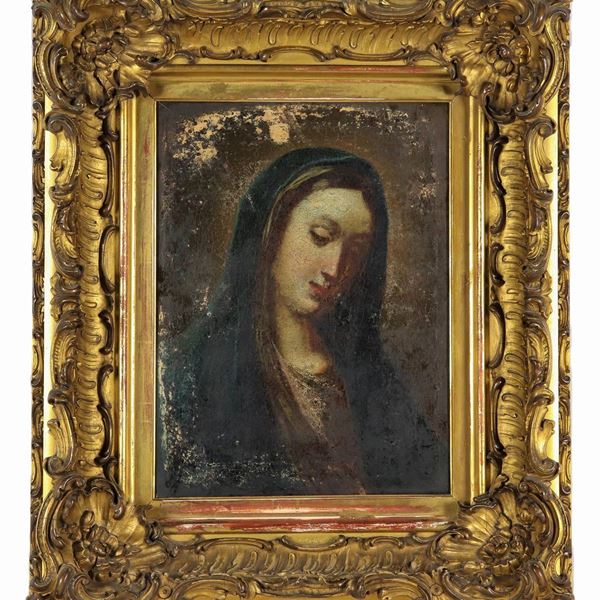 Pittore Bolognese XVIII Secolo - "Madonna", piccolo dipinto ad olio su tela