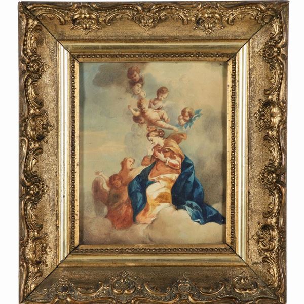 Scuola Italiana Fine XVIII Secolo - "The Assumption of the Virgin", small watercolor on paper