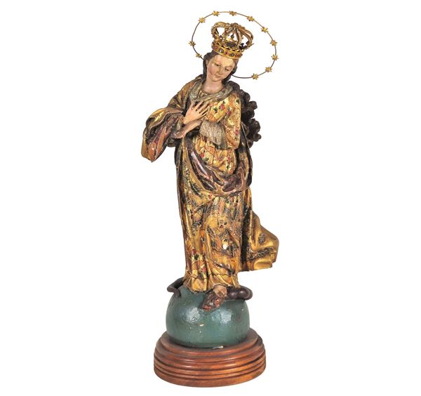 "The Immaculate Conception", an ancient small Sicilian sculpture in carved, polychrome and painted wood