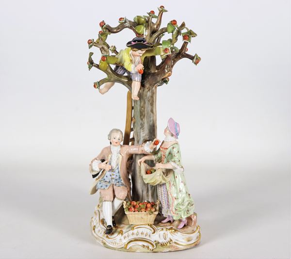 "The Apple Harvest", group in polychrome porcelain from Meissen
