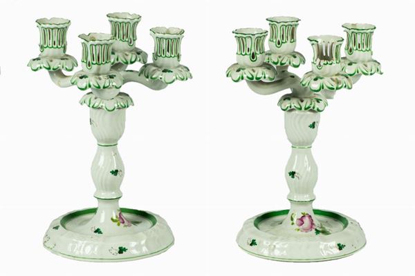 Pair of Herend porcelain candelabra