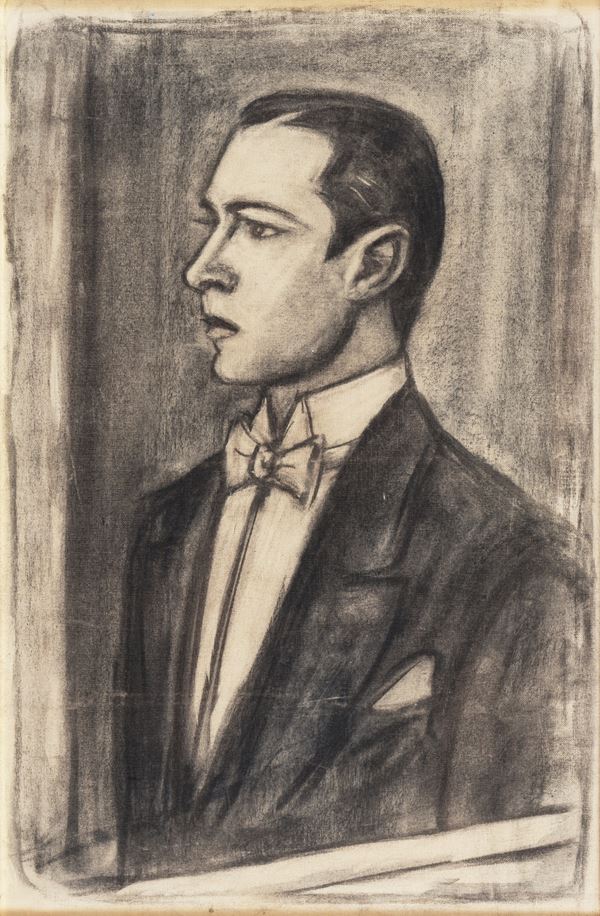 Giovanni Stradone - Firmato sul retro della tela. "Valentino" carboncino su tela. Autentica su fotografia di Anna Stradone, cm 60 x 40