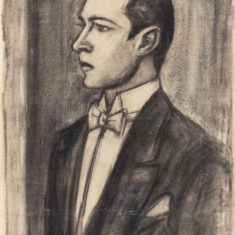 Firmato sul retro della tela. "Valentino" carboncino su tela. Autentica su fotografia di Anna Str...