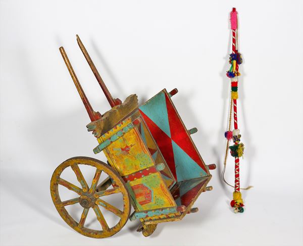 Model of a Sicilian cart in lacquered wood and painted in various polychromes, minor defects