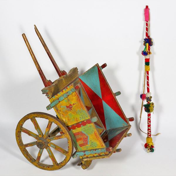 Model of a Sicilian cart in lacquered wood and painted in various polychromes, minor defects