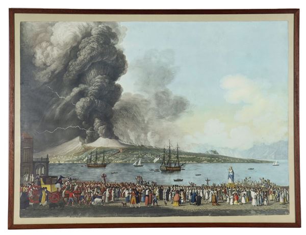 Color print "Procession with Vesuvius eruption"