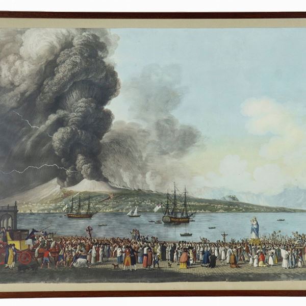 Color print "Procession with Vesuvius eruption"