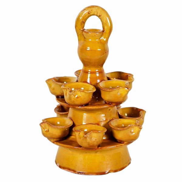 Modellino di fontana in maiolica smaltata siciliana, lievi difetti