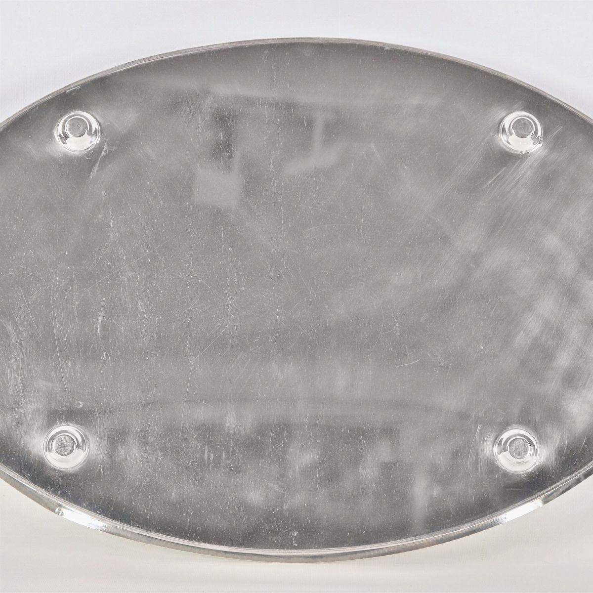 Grande vassoio inglese in sheffield a forma ovale, con ringhierina traforata