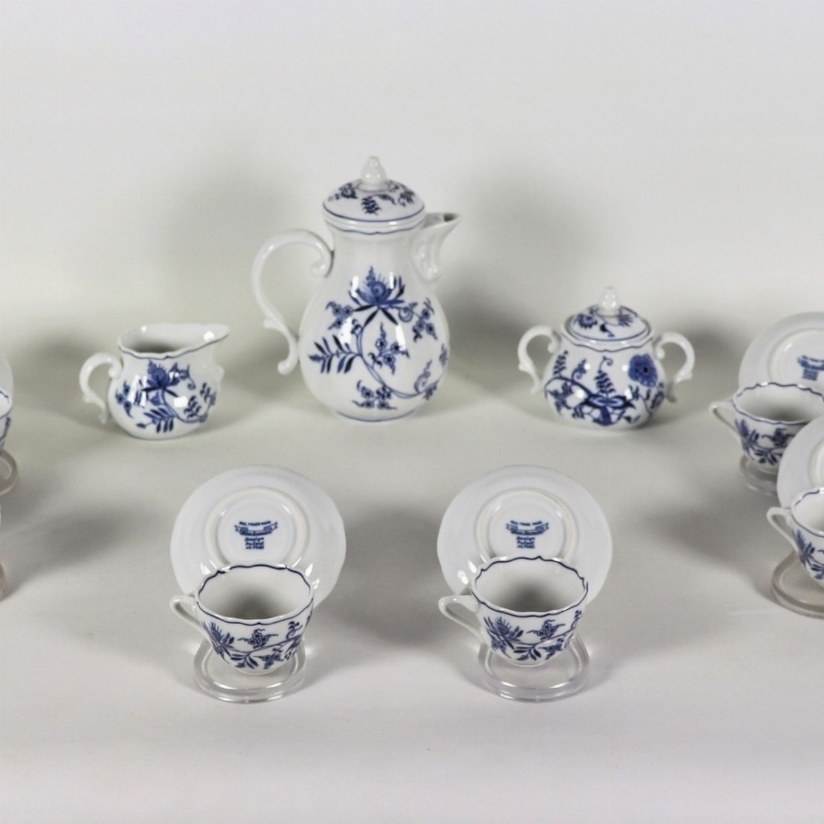 Servizio da caffè in porcellana Blue Danube, con decoro cipolla in blu cobalto su fondo bianco (1...
