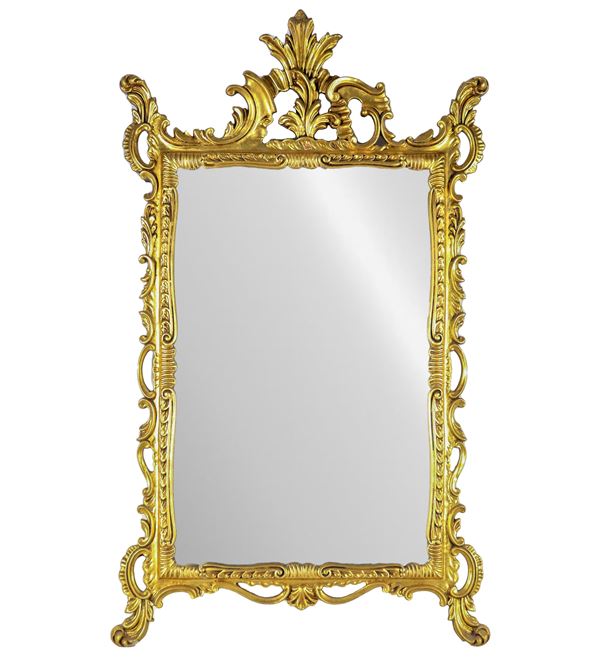 Louis XV line mirror in gilded and carved wood, mercury mirror