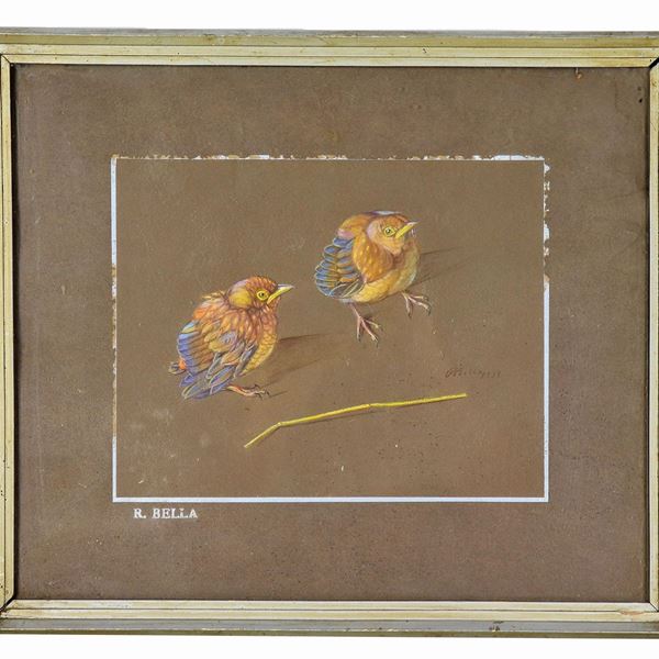 R. Bella (Pittore Italiano Inizio XX Secolo) - Firmato e datato 1932. "Pulcini", piccolo disegno su carta