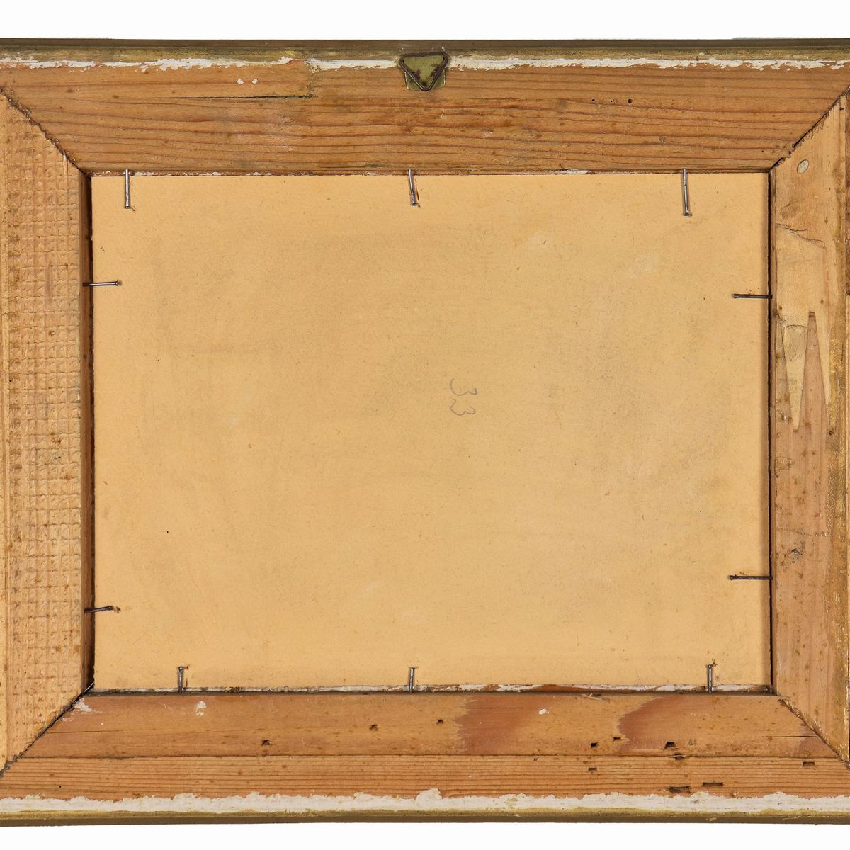 Siglato G.F. "Veduta di villa palladiana con corso d'acqua", piccola oleografia su cartone