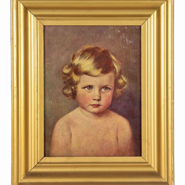 Pittore Italiano Inizio XX Secolo - "Volto di bambina", piccolo dipinto ad olio su cartone 