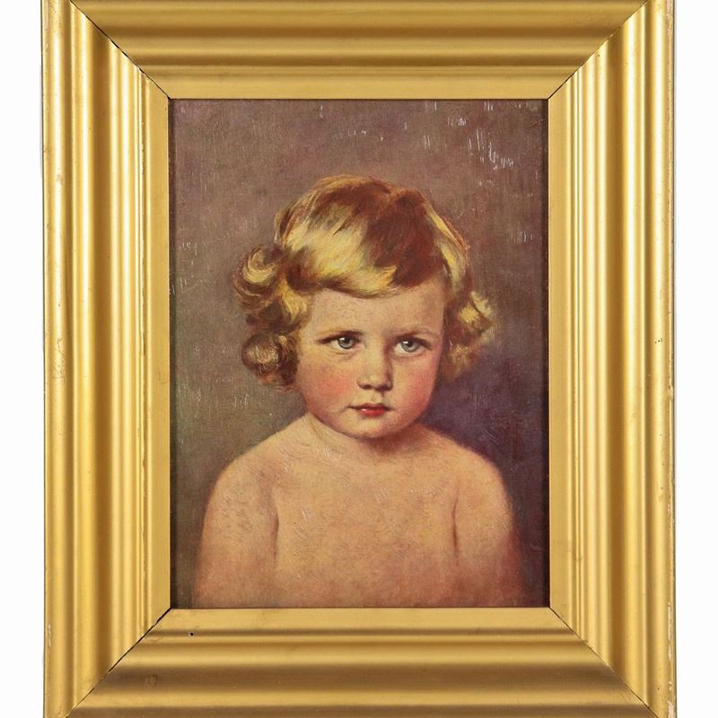 "Volto di bambina", piccolo dipinto ad olio su cartone
