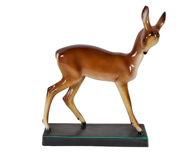 "Deer", Liberty sculpture in porcelain and glazed ceramic, small defect in one ear