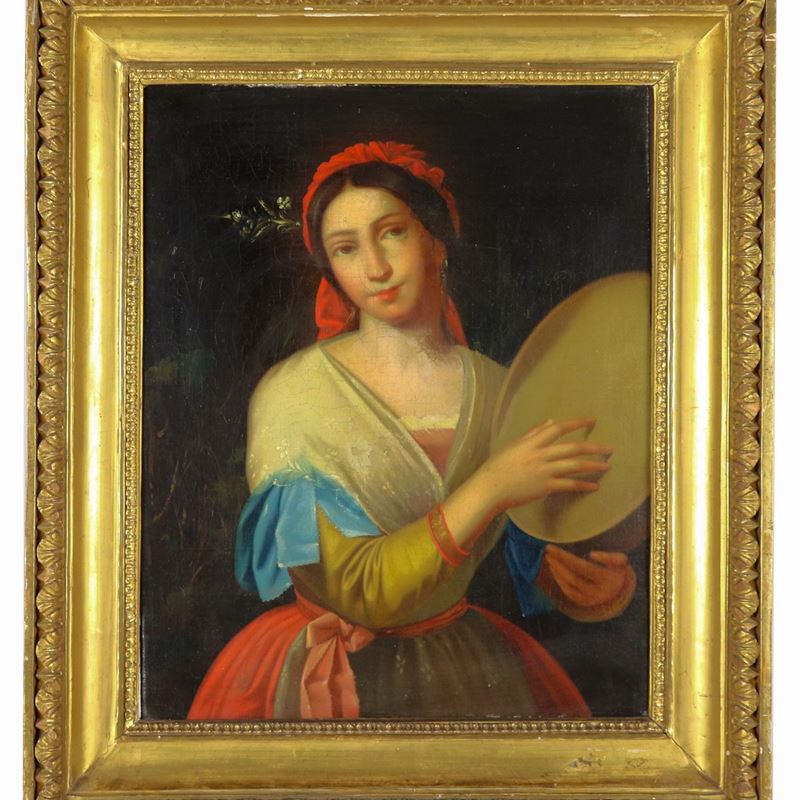 "Popolana con tamburello", dipinto ad olio su tela