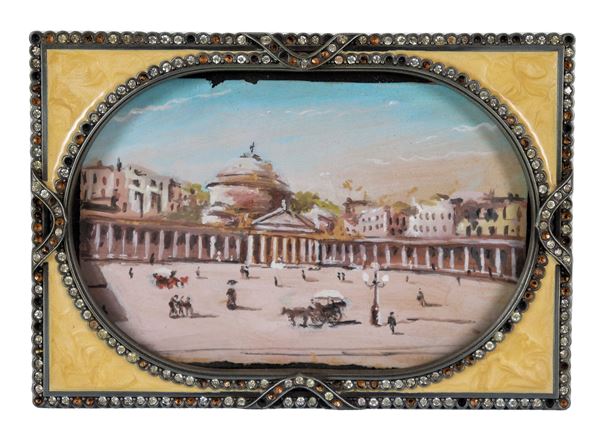 Painted oval miniature "Piazza del Plebiscito"
