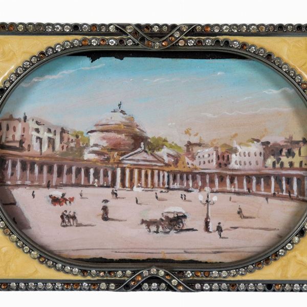 Miniatura ovale dipinta "Piazza del Plebiscito"