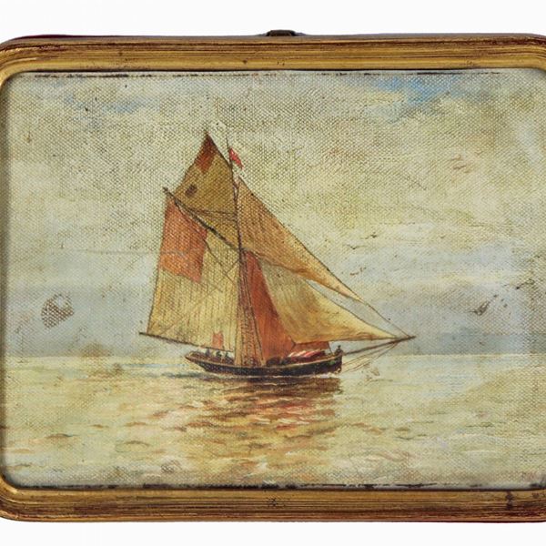 Scuola Italiana Fine XIX Secolo - "Marina con barca di pescatori", piccolo dipinto ad olio su tela
