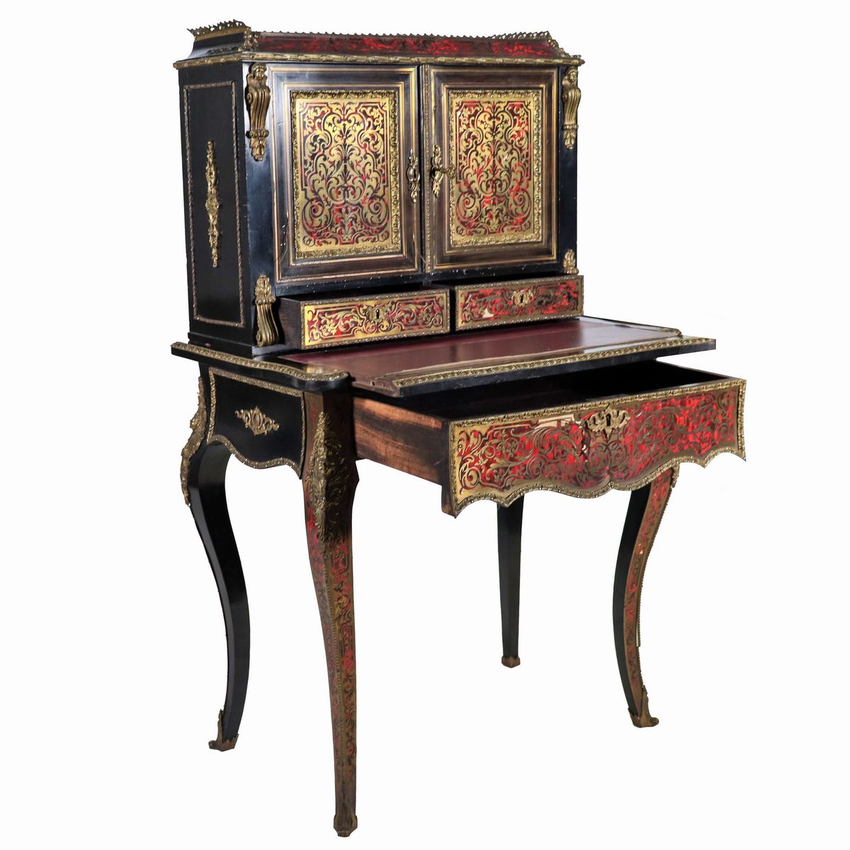 Bonheur du jour francese Napoleone III (1852-1870), in legno ebanizzato con intarsi alla maniera ...