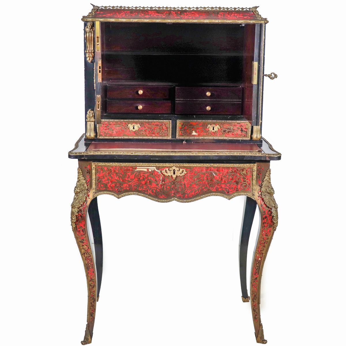 Bonheur du jour francese Napoleone III (1852-1870), in legno ebanizzato con intarsi alla maniera ...