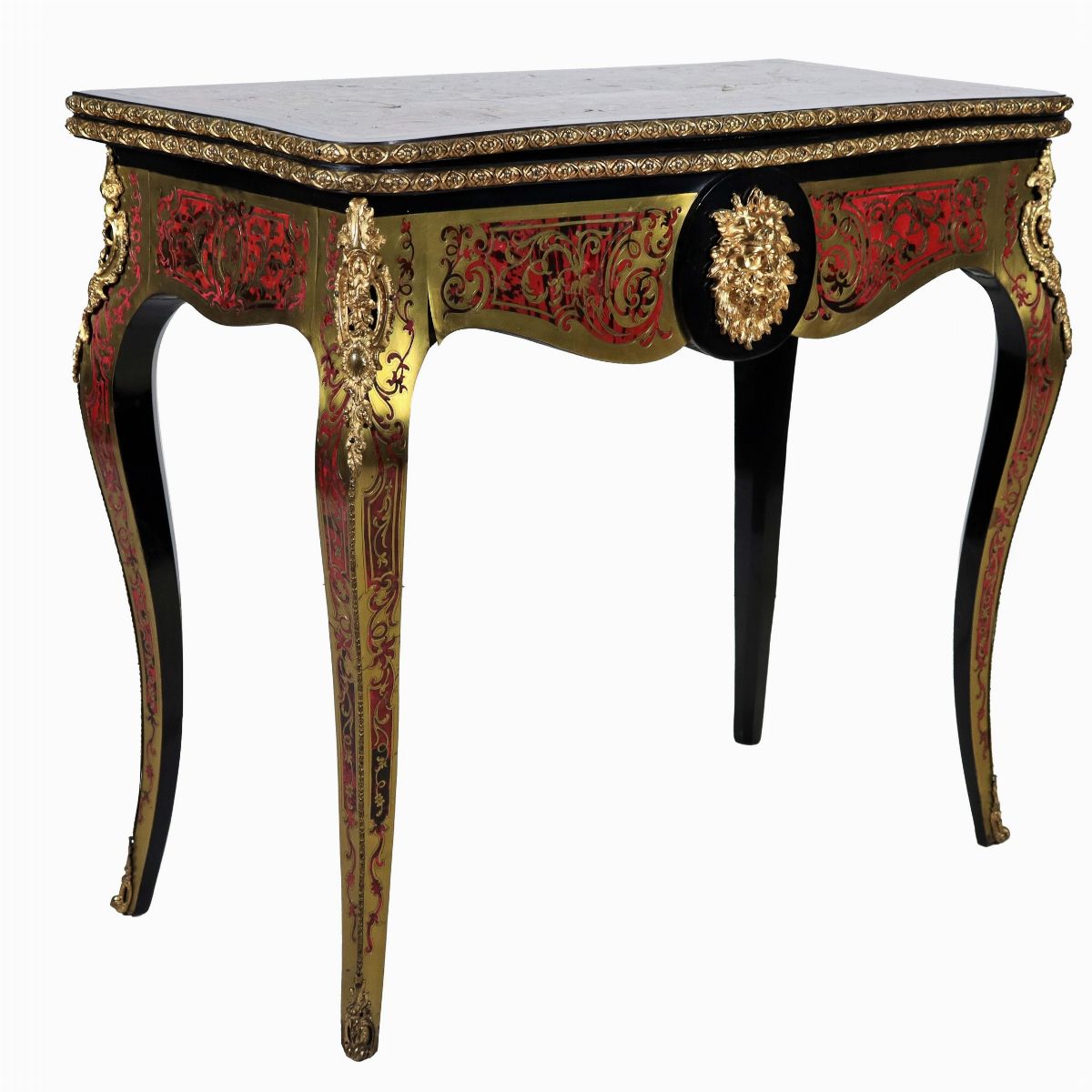 Tavolo da gioco francese Napoleone III (1852-1870), in legno ebanizzato con intarsi e filettature...