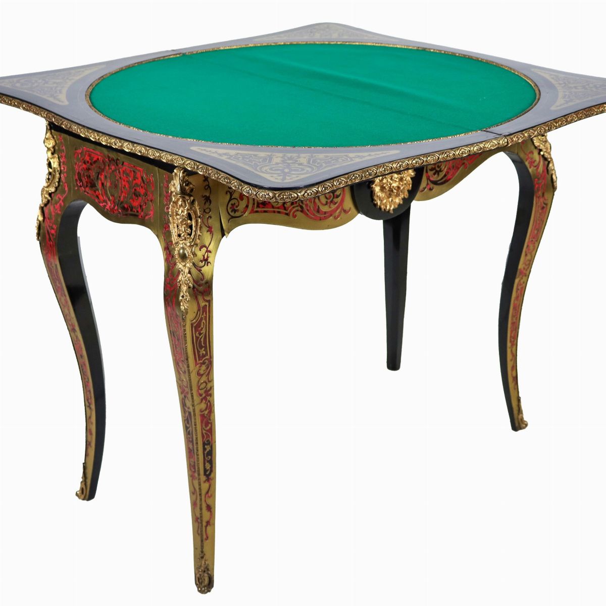 Tavolo da gioco francese Napoleone III (1852-1870), in legno ebanizzato con intarsi e filettature...