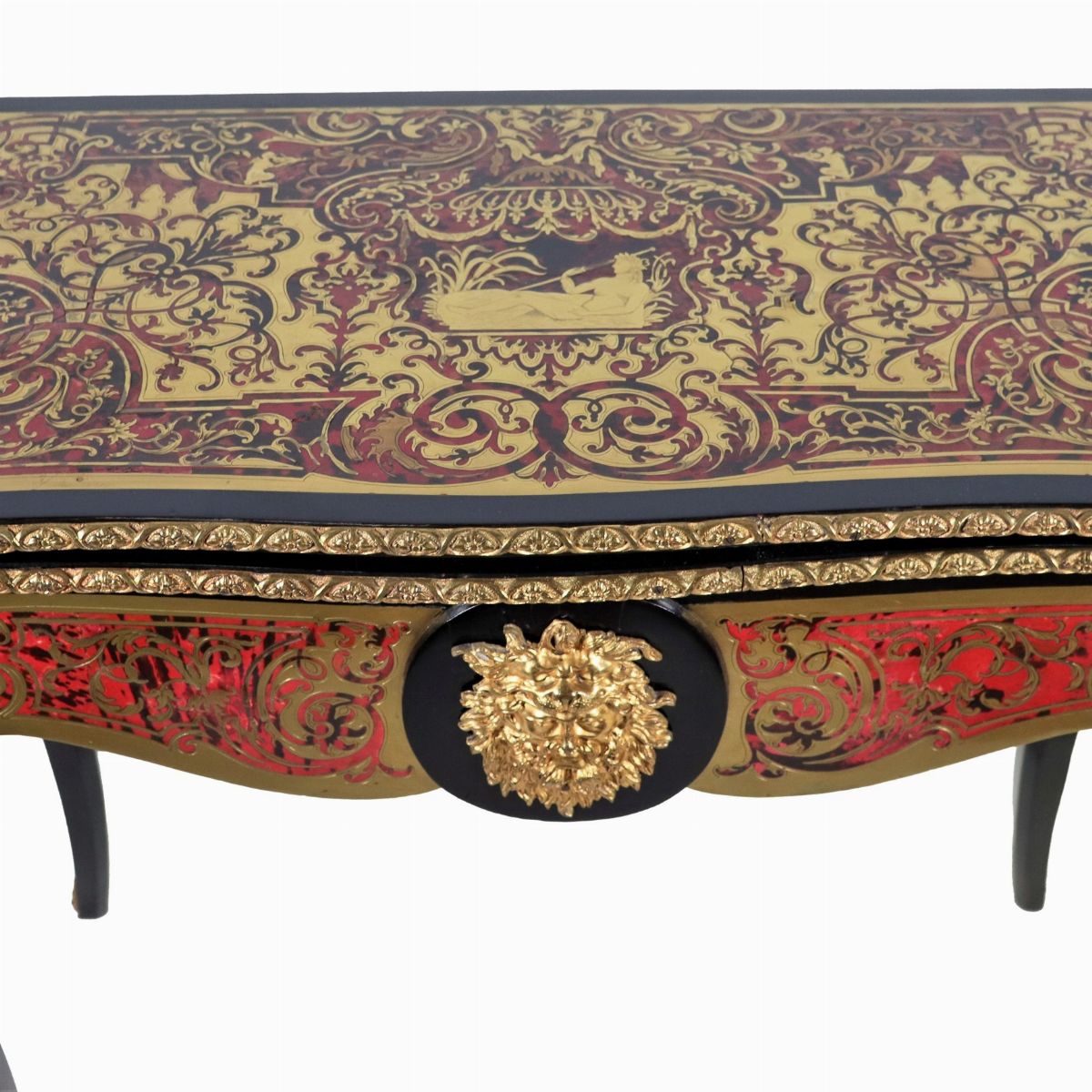 Tavolo da gioco francese Napoleone III (1852-1870), in legno ebanizzato con intarsi e filettature...