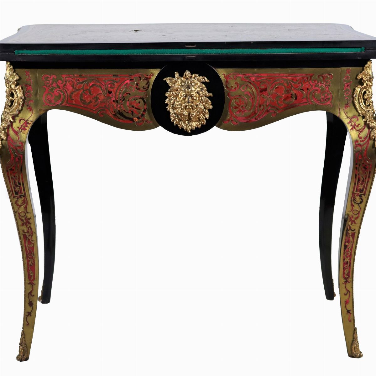 Tavolo da gioco francese Napoleone III (1852-1870), in legno ebanizzato con intarsi e filettature...