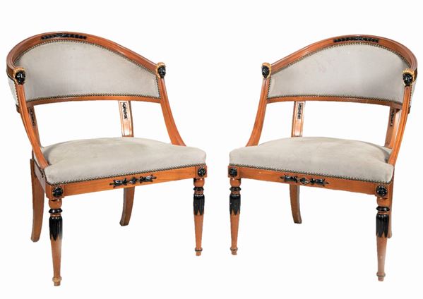 Pair of cherry wood armchairs from the Carlo X line
