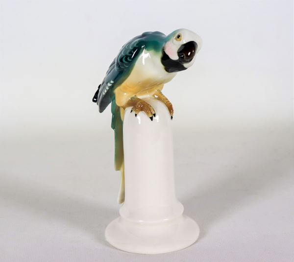 "Parrot", antique German polychrome porcelain figurine
