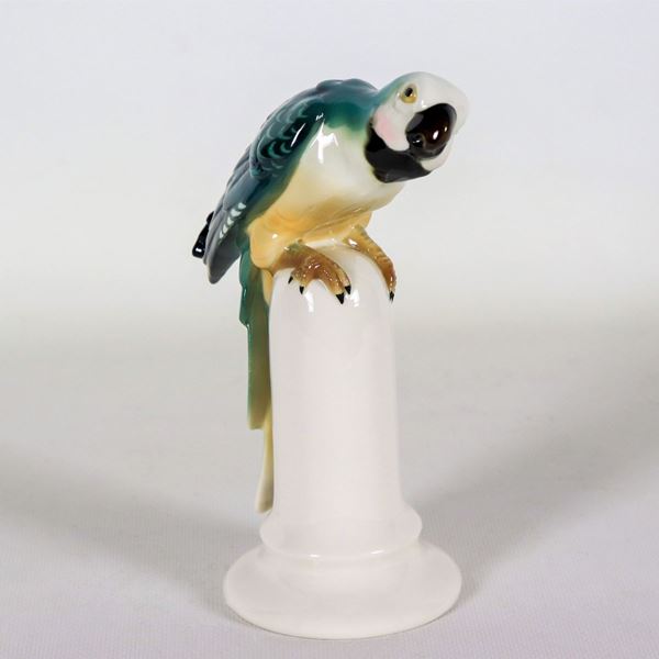 "Parrot", antique German polychrome porcelain figurine