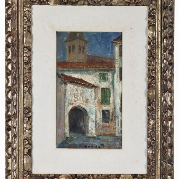 Renato Dorigatti - Signed. "Glimpse of Verona", small oil painting on canvas