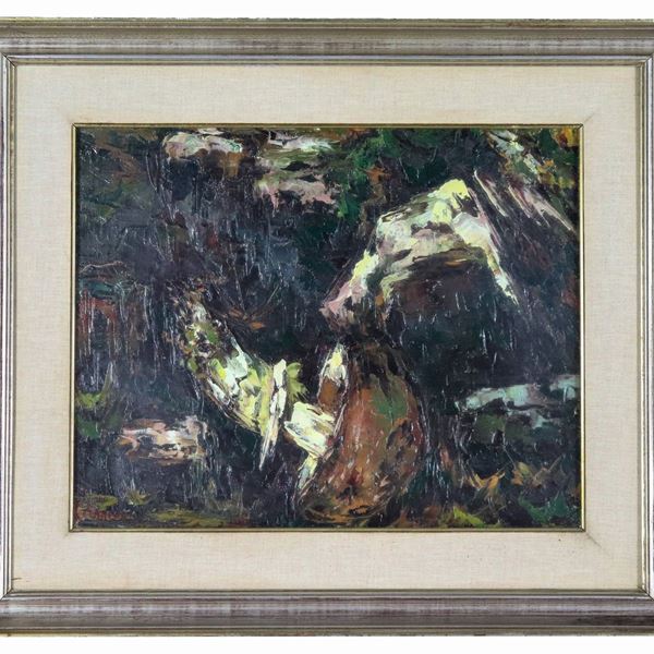 Rino Carrara - Signed. "Shapes in the woods", oil painting on canvas