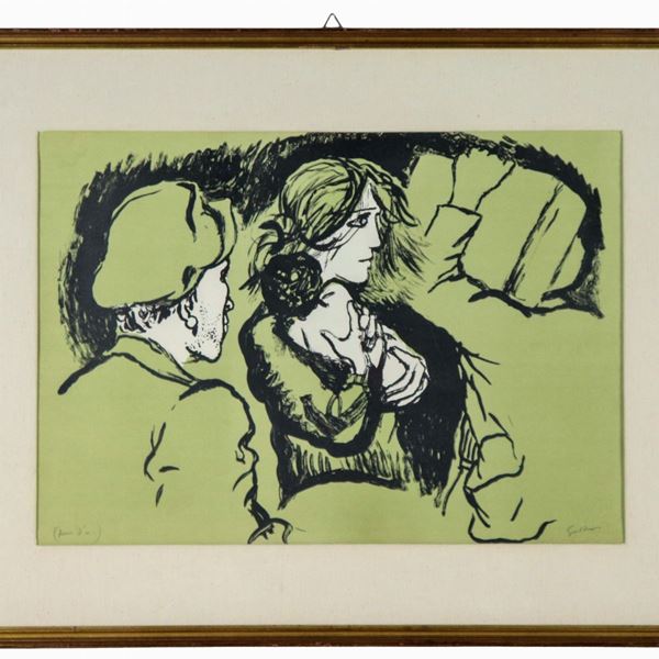 Renato Guttuso - Firmata. "La partenza", Prova d'autore, litografia su carta