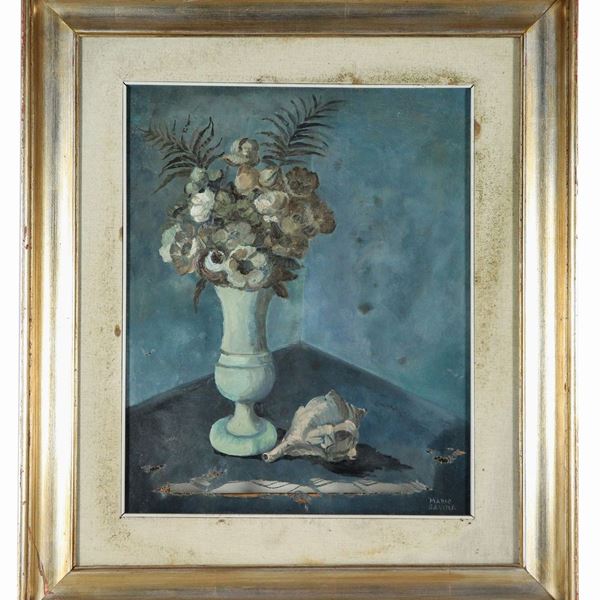 Mario Savina (Pittore Arte Contemporanea) - Signed. "Flowers and shells", oil painting on canvas, the canvas is damaged
