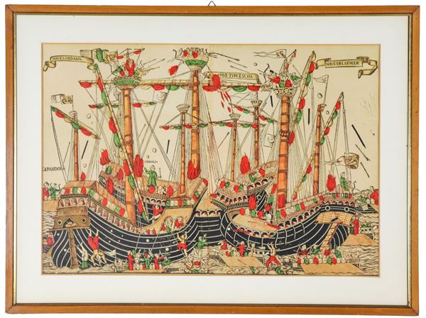 Watercolor print "Naval Battle"