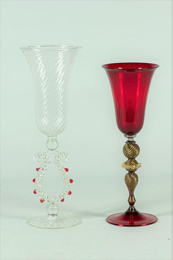 Two glasses in blown Murano glass