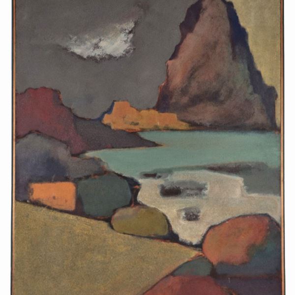 Franco D'Ingeo - Signed and dated 1963. "I Faraglioni", oil painting on masonite