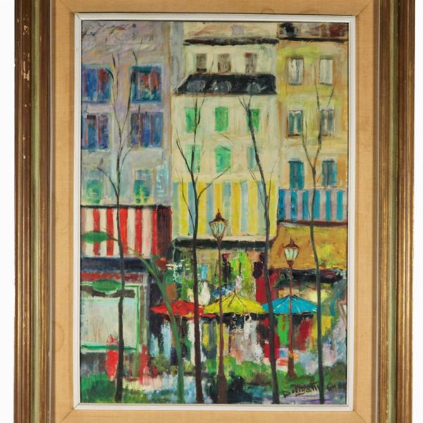 Renato Dorigatti - Firmato e datato 1964. "Pigalle", dipinto ad olio su tela