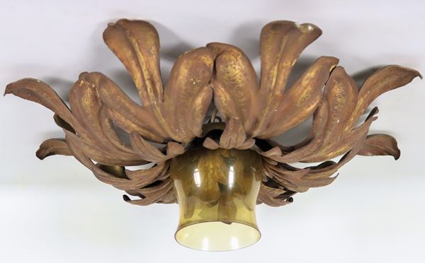 Ceiling light in gilded copper with acanthus leaf motifs, 1 light