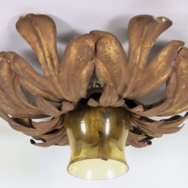 Ceiling light in gilded copper with acanthus leaf motifs, 1 light