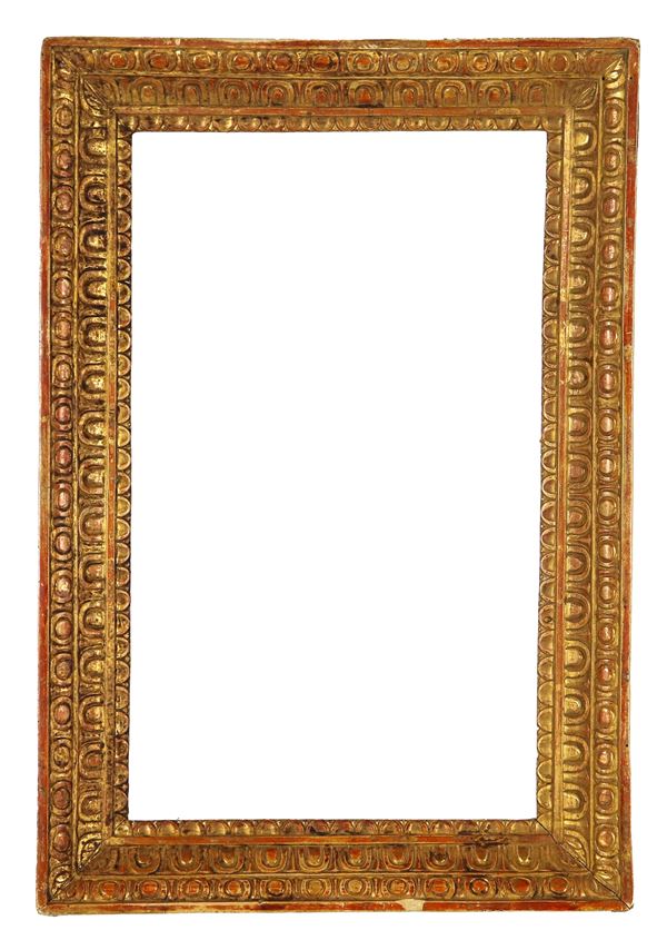 Ancient small gilded and carved wooden frame, slight lack