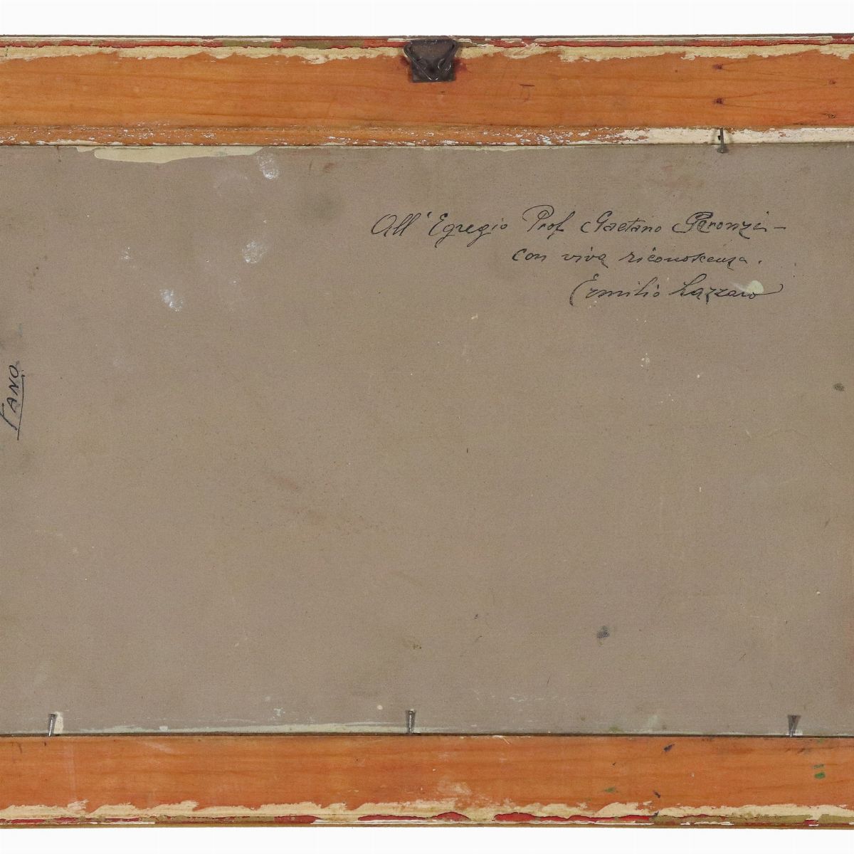 Firmato e datato 1929. "Alba a Fano", piccolo dipinto ad olio su cartone pressato