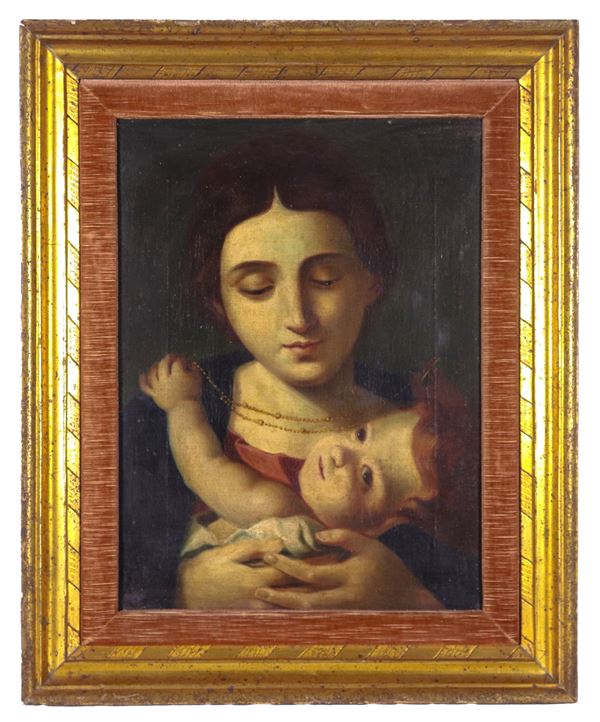 Scuola Italiana Fine XVIII Secolo - "Madonna with Child", small oil painting on canvas